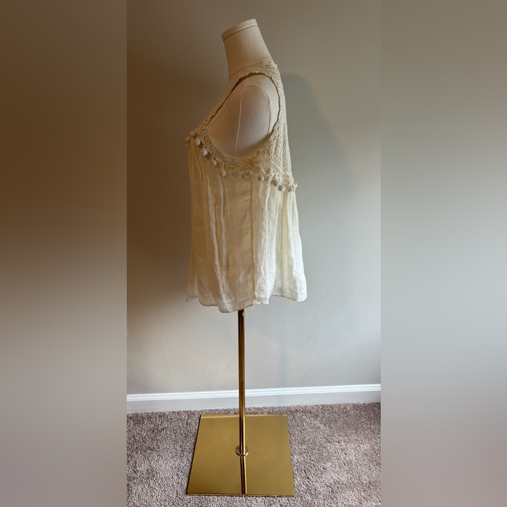 Calypso St Barth Off White Crochet Pom Pom Tank Top Sz Large - Picture 4 of 7